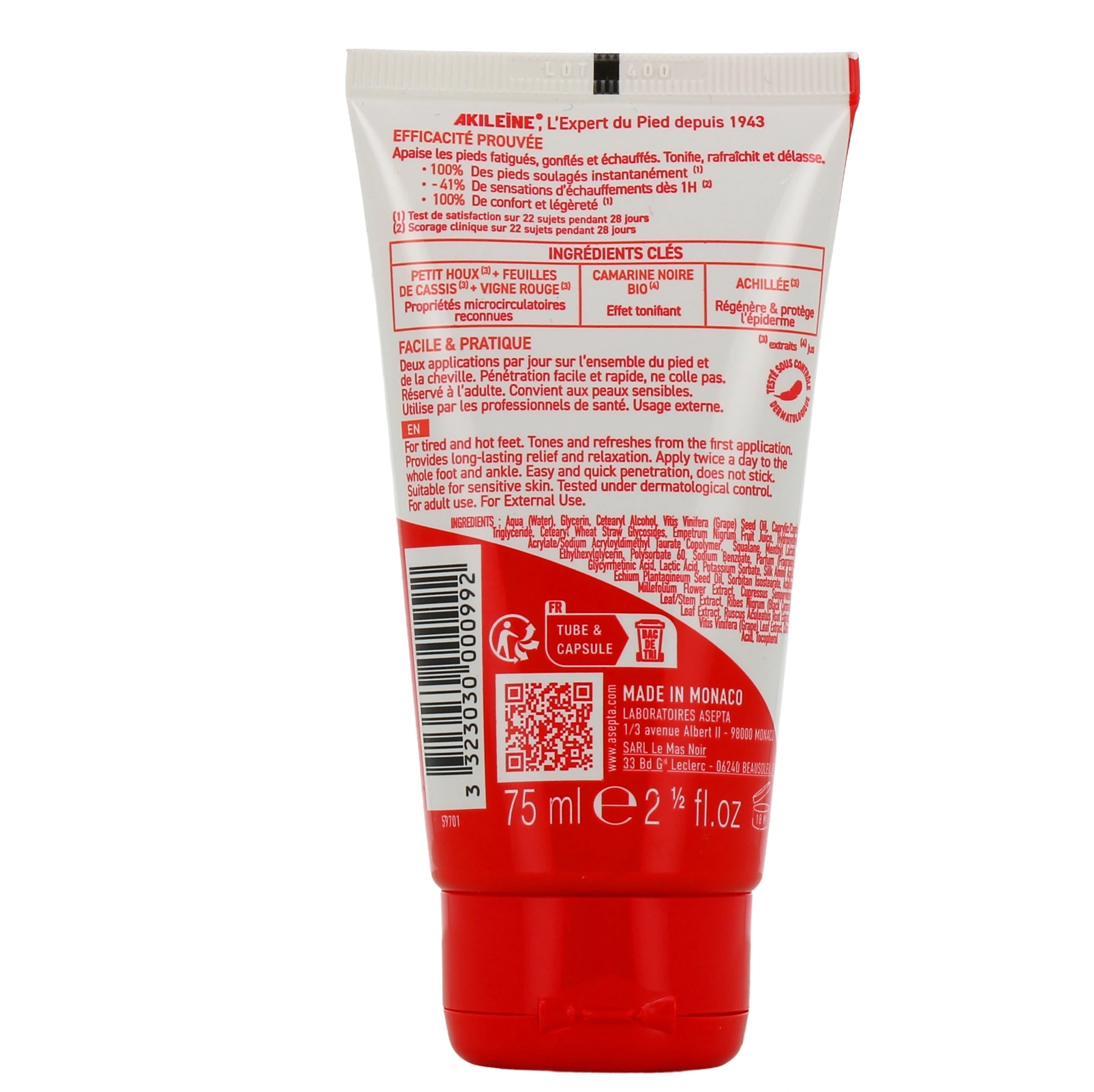 AKILEINE Relaxing Foot Cream 75 ml New Formula with 92.9% ingredients of natural origin - The Beauty Shoppers